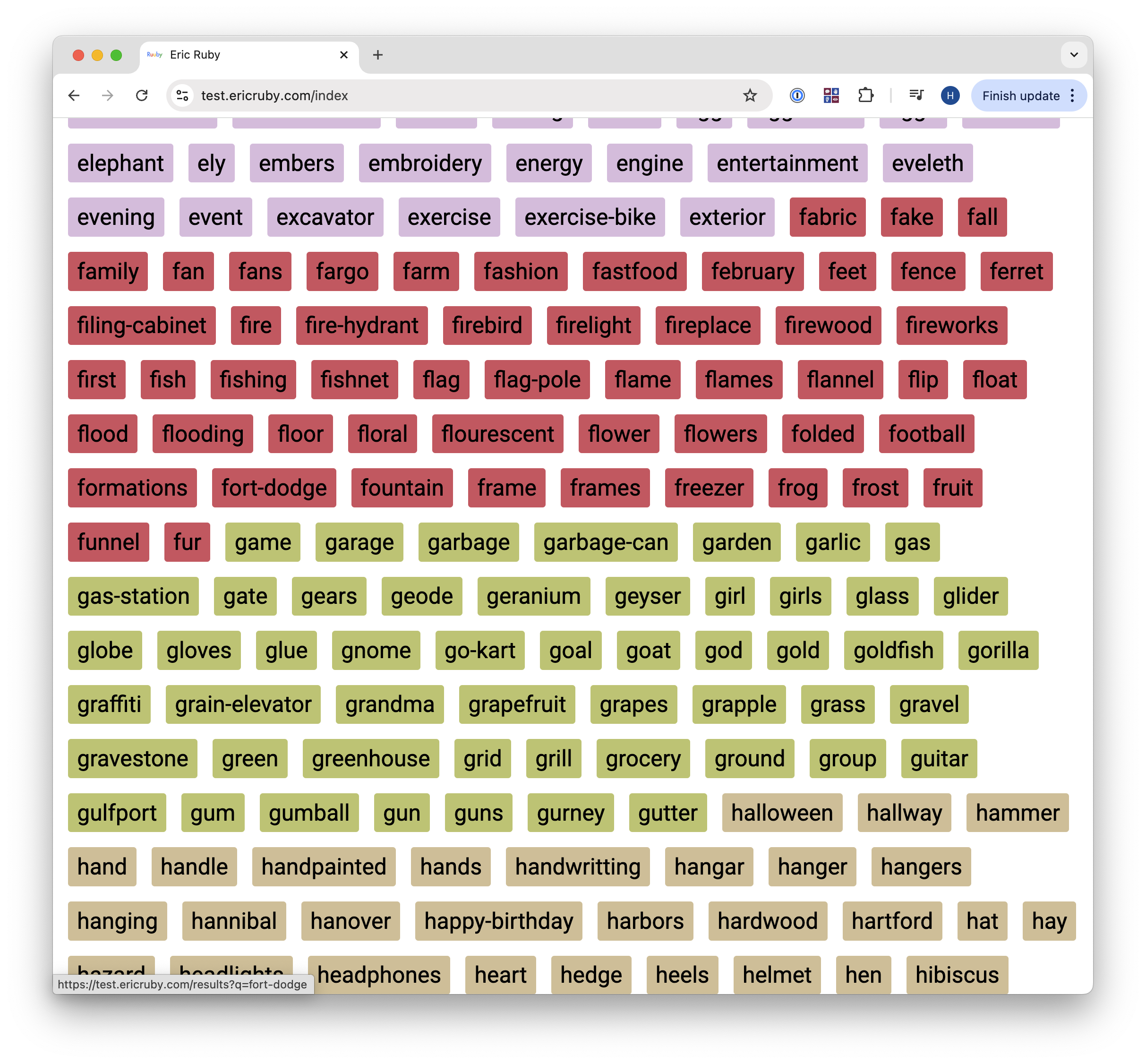 This is an index listing every single keyword Eric has added to any of his images.